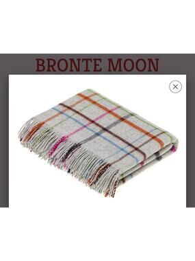 Bronte by Moon Merino Lambswool Throw Blanket Windowpane Gray Made In England